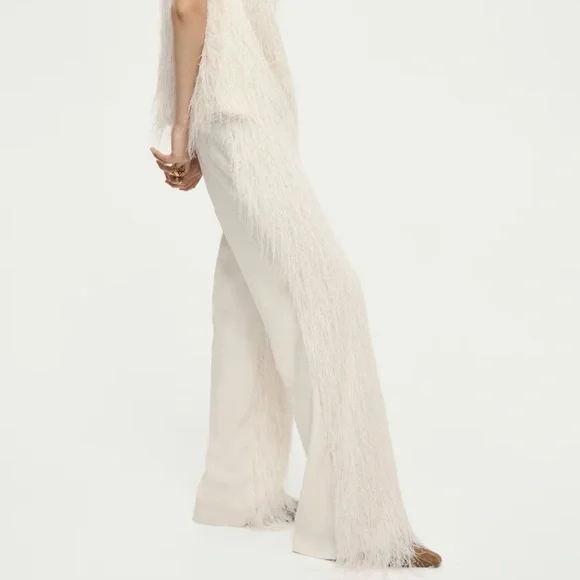 Elegant Cream Fringe Women's Pants